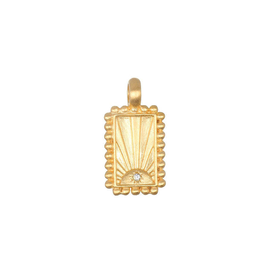 Golden sunburst charm pendant with gem. Rectangle vitality leadership charm for red string bracelet. Elegant, detailed design.