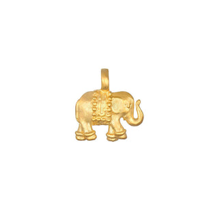Gold elephant charm with trunk up, Ganesha for success. Intricate details, gold-plated finish. Remover of obstacles, good energy.