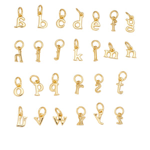 Gold-plated sterling silver alphabet letter charms.