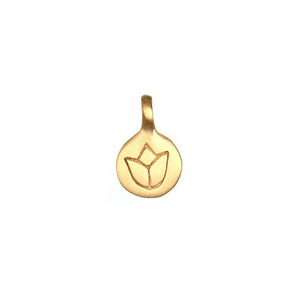 Golden lotus charm pendant. Engraved lotus, symbol of new beginnings and infinite potential. Tibetan Buddhist inspired jewelry.