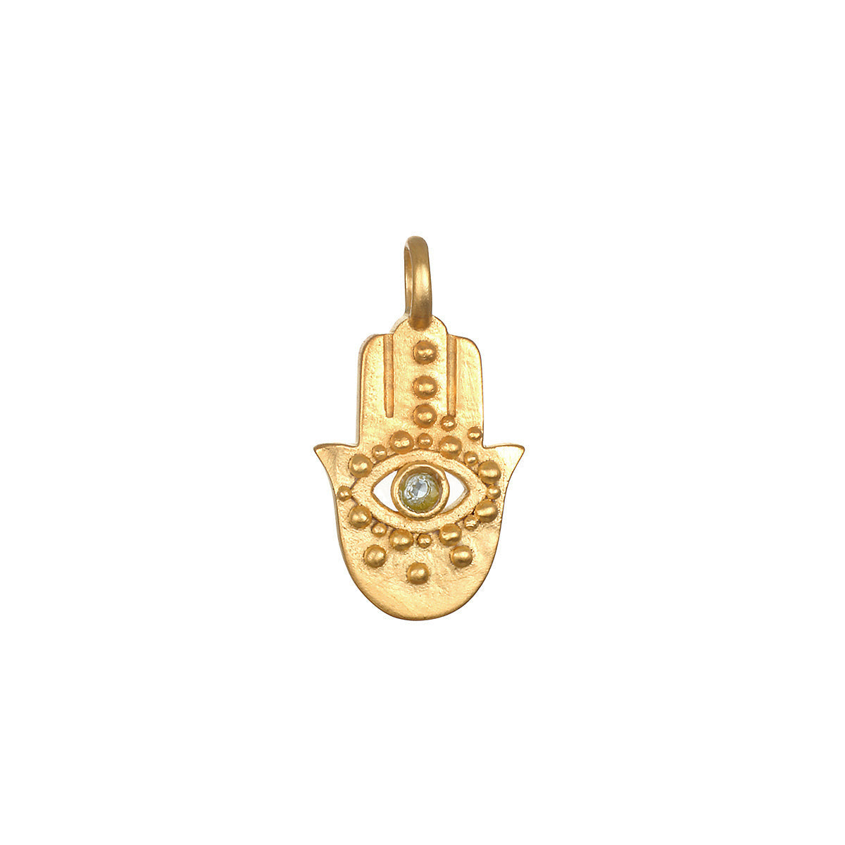 Gold Hamsa Charm with Blue Gemstone - Protection & Blessings Pendant