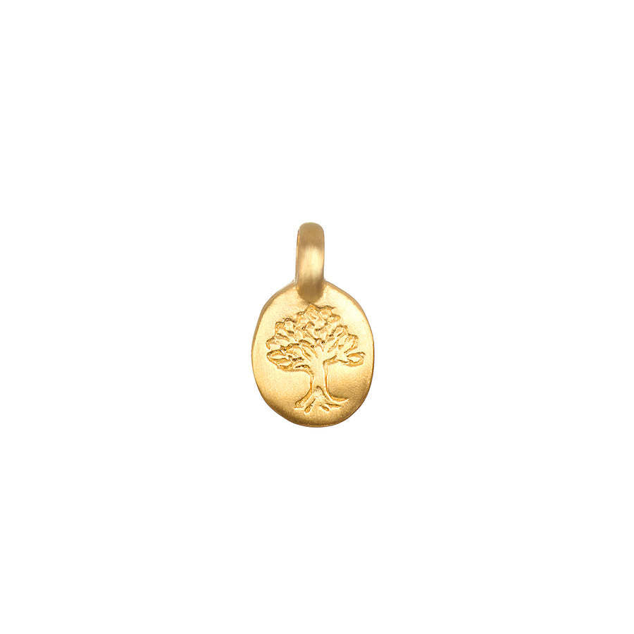Gold-plated Life Tree charm pendant for energy & vitality, part of a red string bracelet.