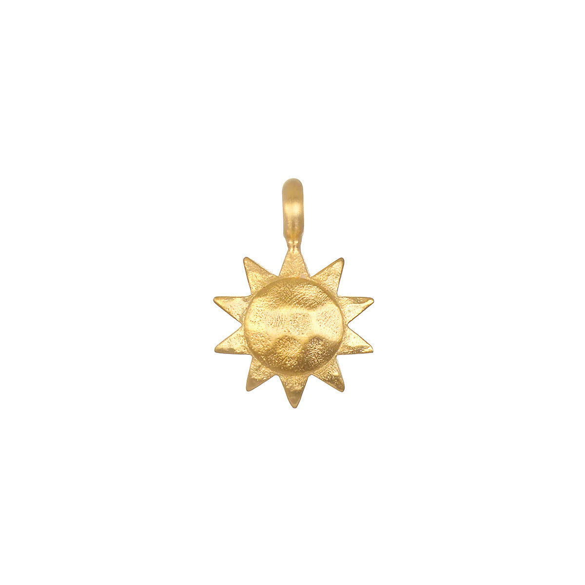 Gold-plated sun charm pendant with textured finish for vitality and leadership.
